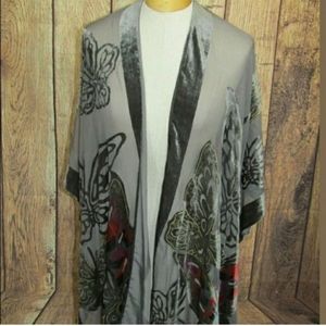World Market Burnout Velvet Butterfly OS NWT Grey